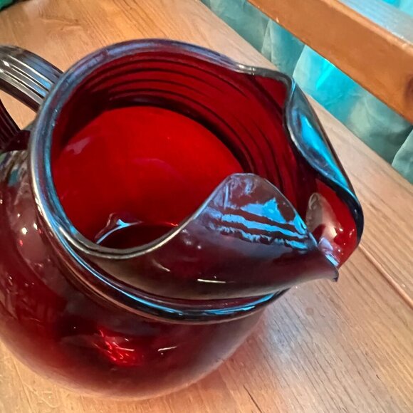 Vintage Ruby Red Glass 42oz Jug Pitcher by Anchor Hocking Glass - Picture 3 of 8